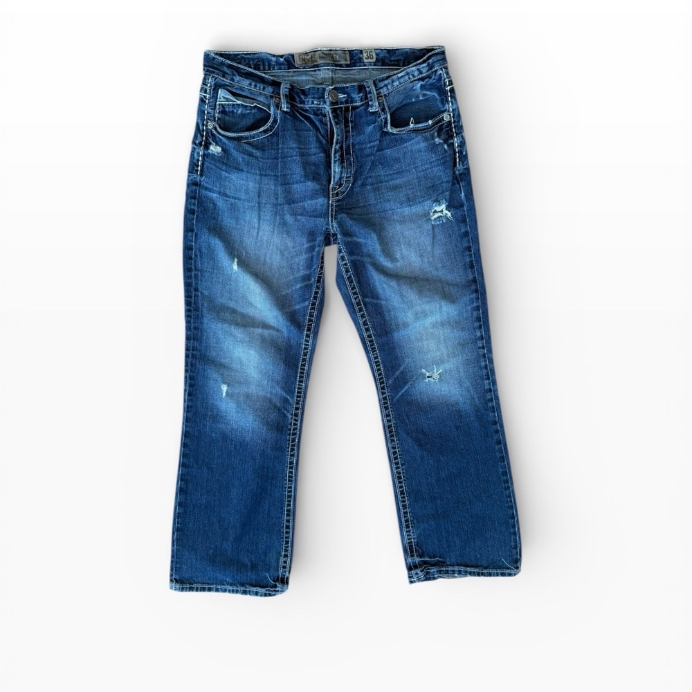 BKE Men's Tyler Distressed Indigo Straight Jeans